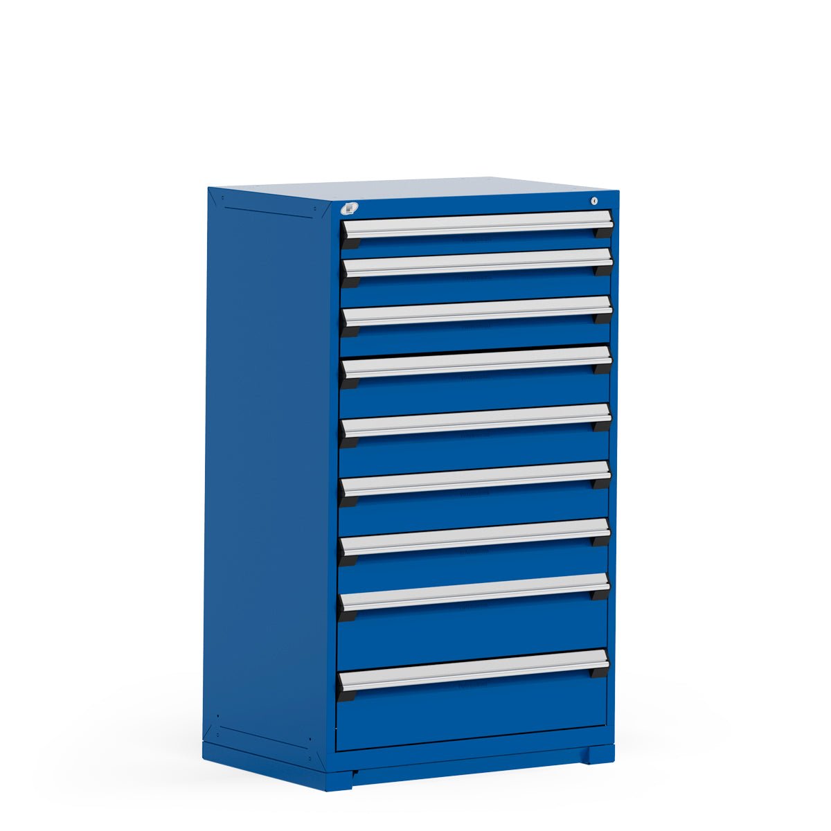 30"W X 27"D X 60"H Heavy-Duty Stationary Cabinet, 9 Drawers (With Compartments) In Stock - Avalanche Blue